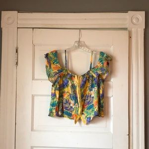 Floral print spaghetti strap off the shoulder crop